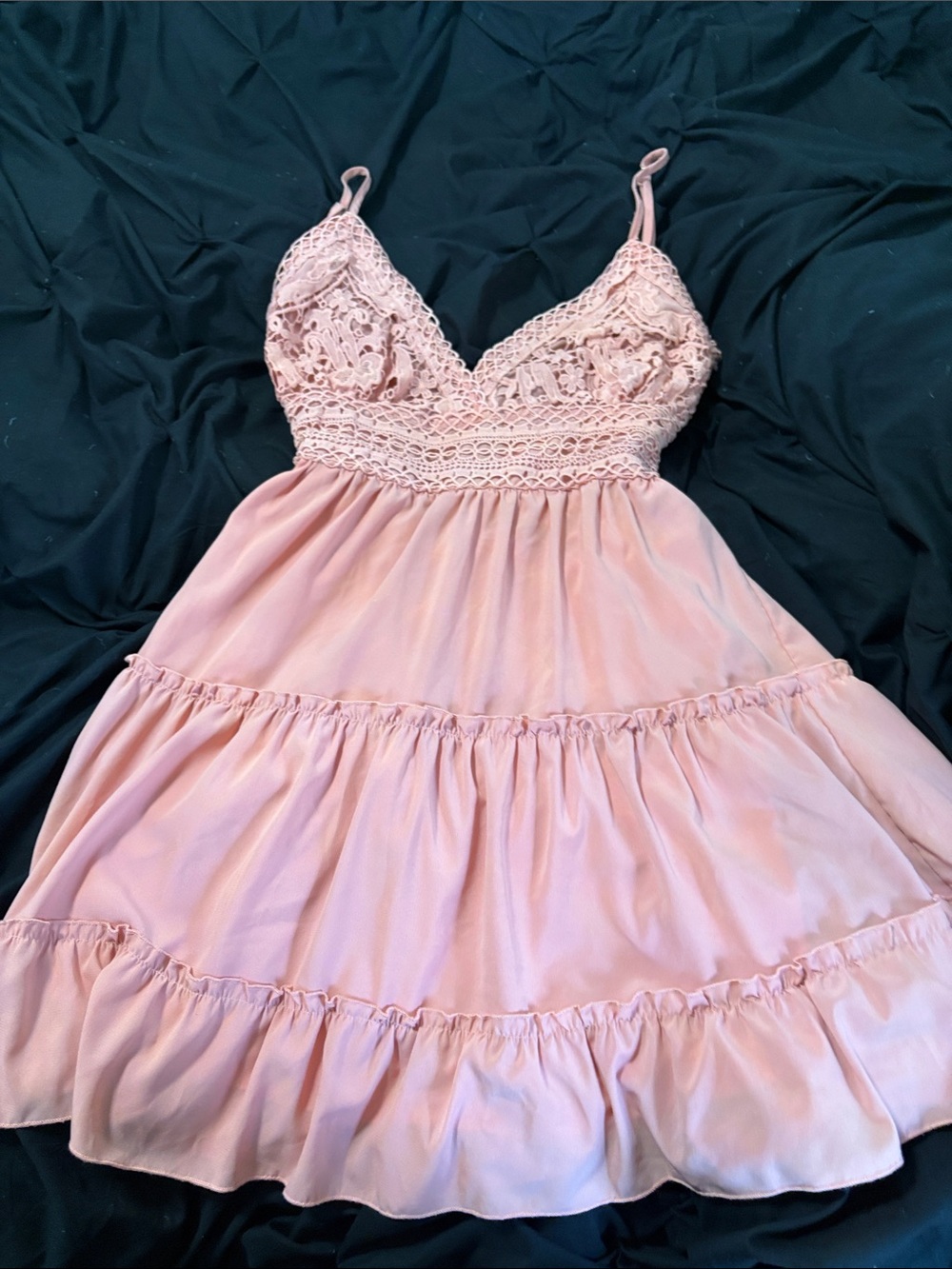 Lace-Trim Pink Tiered Sundress
